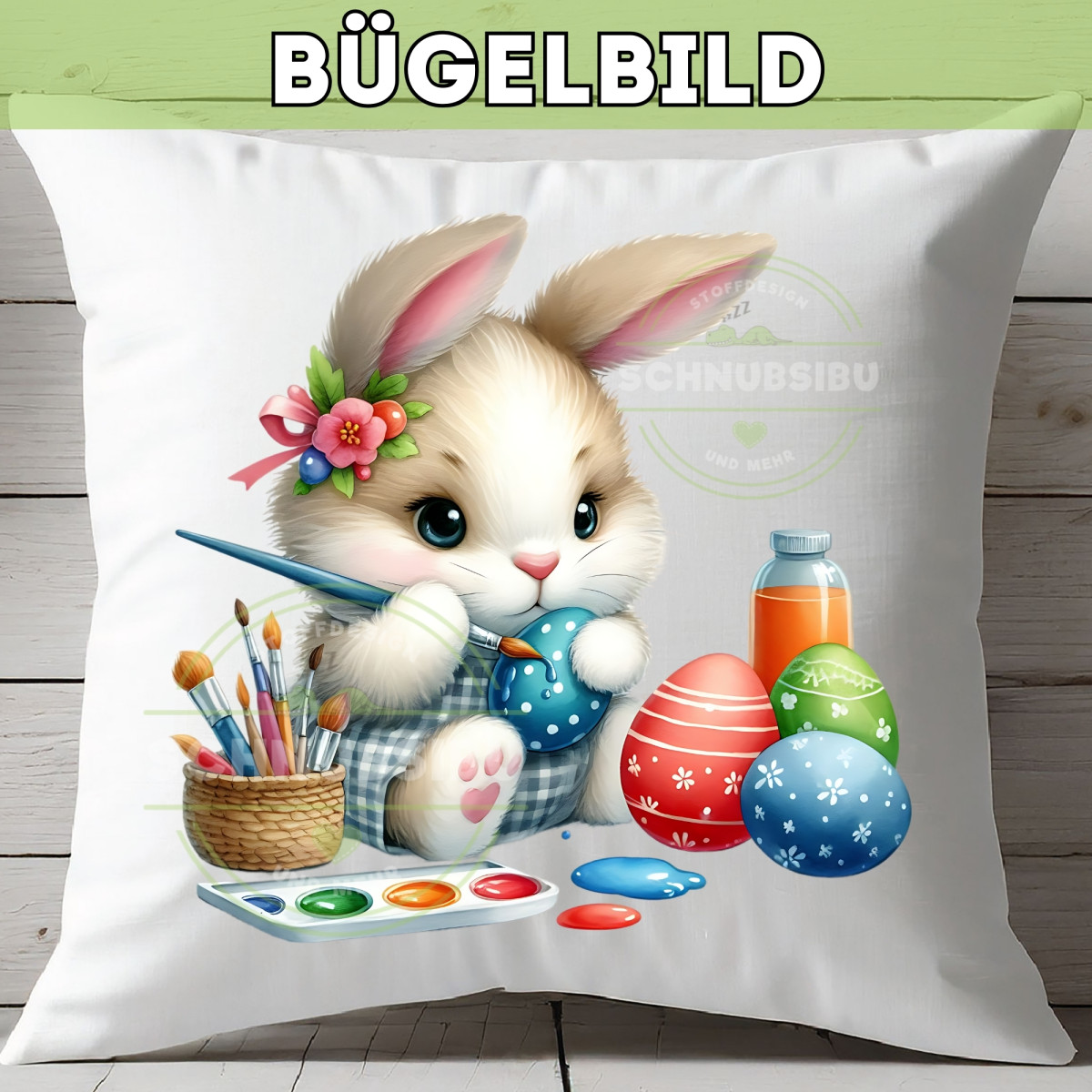 Bügelbild Häschen malt